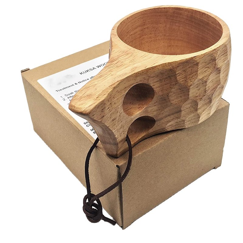 Nordic Style Custom Logo,Outdoor Portable Reusable Natural Mugs Rubber Wooden Cup