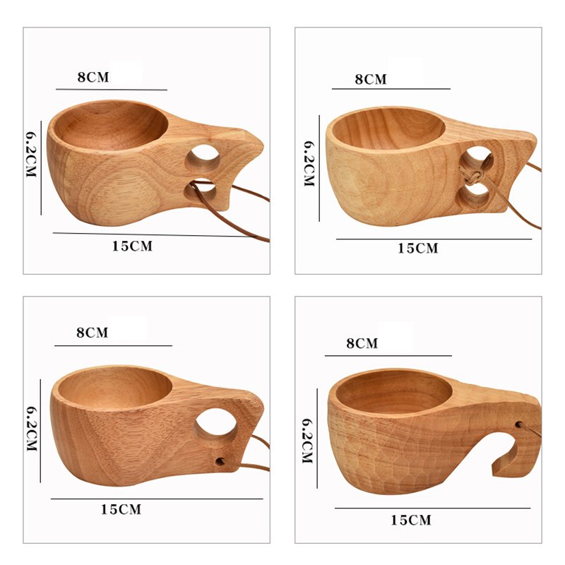 Nordic Style Custom Logo,Outdoor Portable Reusable Natural Mugs Rubber Wooden Cup