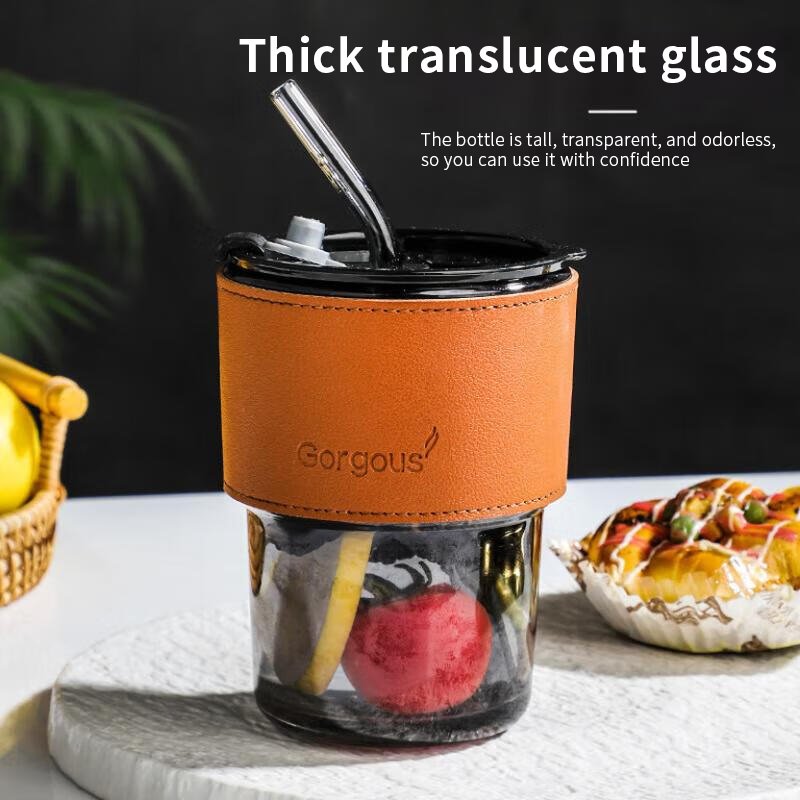 Customizable Logo Transparent Glass Cup Straw Home Companion Gift Leather Case Net Red Bamboo Cup Personalized Mugs Collection