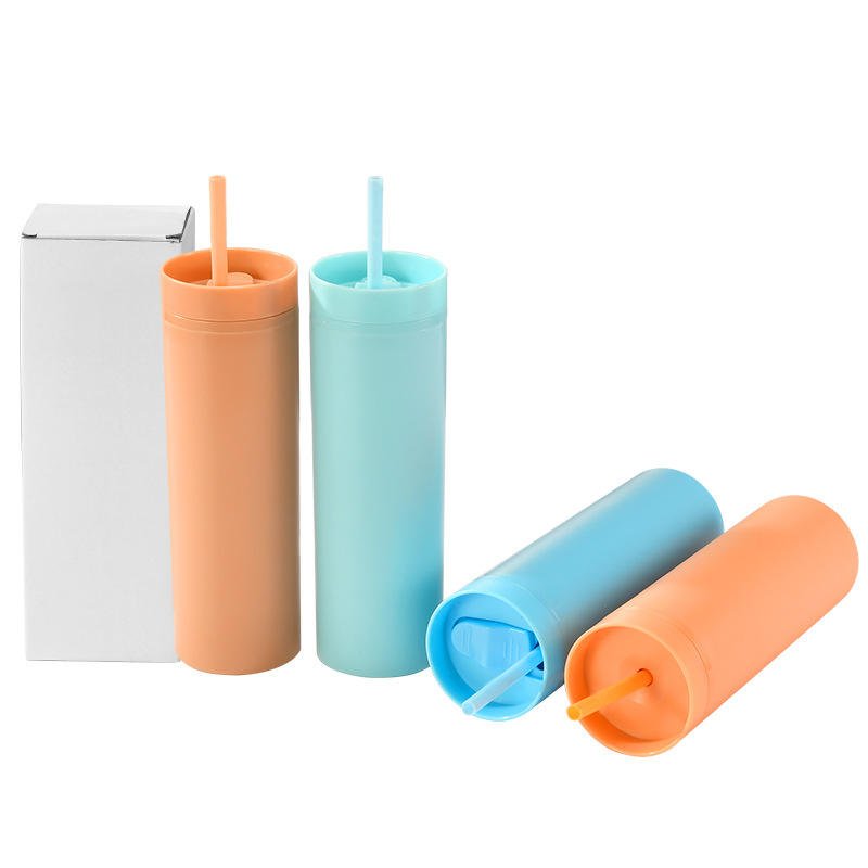 16oz Plastic Tumbler Cups Double Wall with Lid and Straw Mug Insulated Reusable Tumbler Clear Acrylic Tumbler Rubber Cup