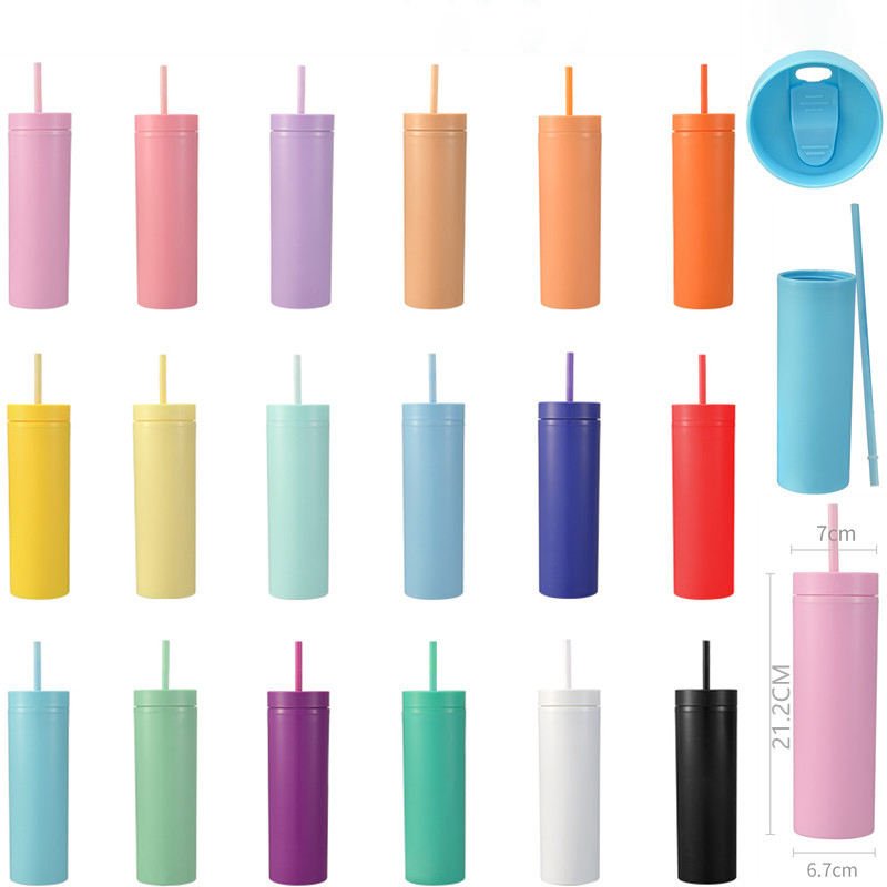 16oz Plastic Tumbler Cups Double Wall with Lid and Straw Mug Insulated Reusable Tumbler Clear Acrylic Tumbler Rubber Cup