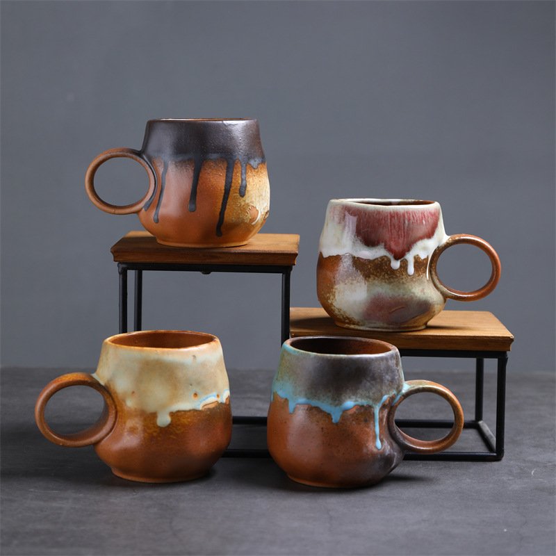Handmade Vintage Retro ceramic coffee cup creative design irregular water cup restaurant drinkware tea mug for home and office