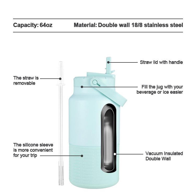 2024 Hot Selling 64oz double wall stainless steel beer growler gym insulated vacuum flask BPA free water bottle
