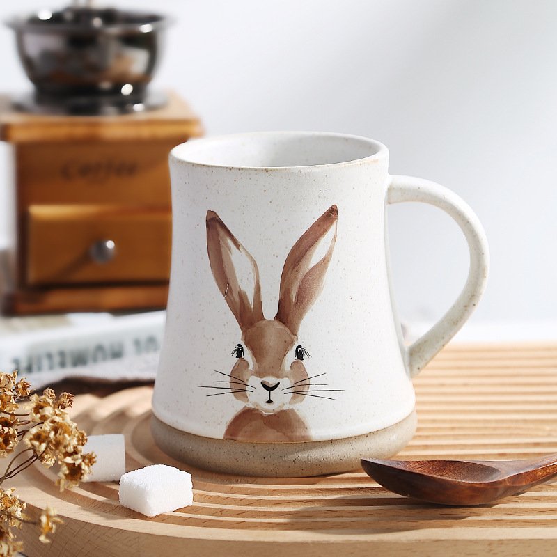 Large 400ml Capacity Easter Bunny Cartoon Printed Chunky custom mug Pottery Mug Vintage Design Handle Mug Gift