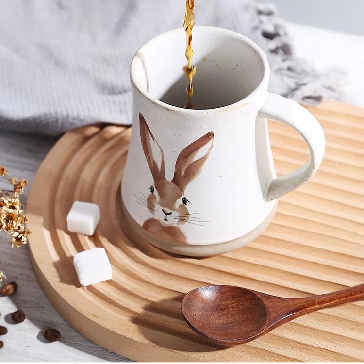 Large 400ml Capacity Easter Bunny Cartoon Printed Chunky custom mug Pottery Mug Vintage Design Handle Mug Gift