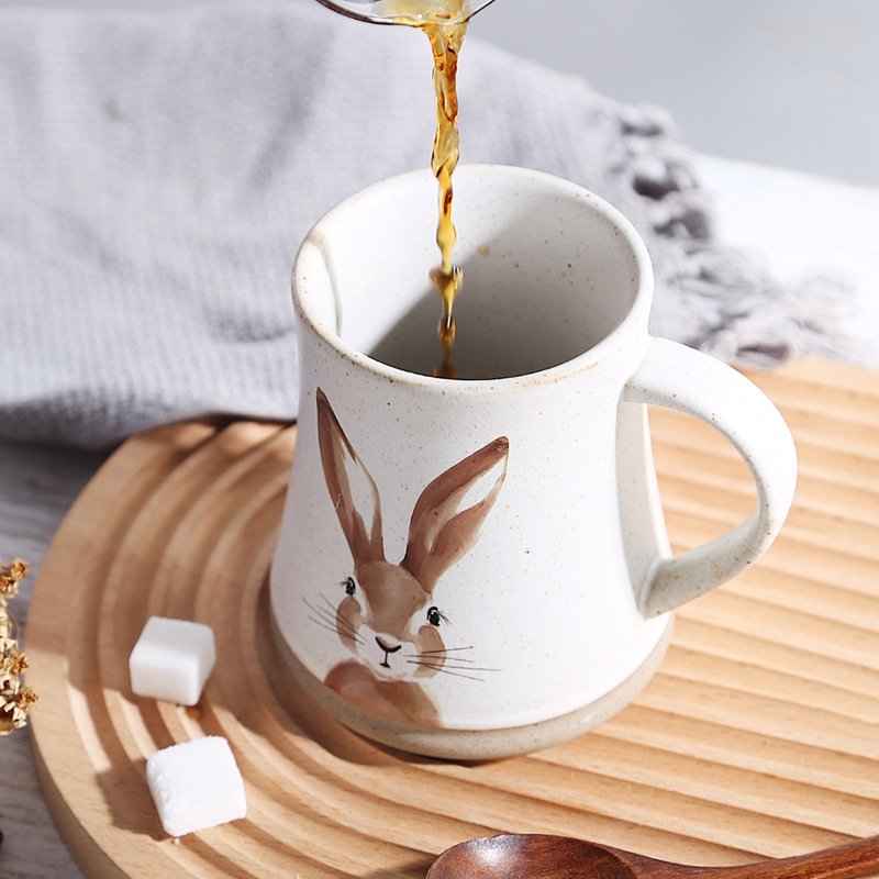 Large 400ml Capacity Easter Bunny Cartoon Printed Chunky custom mug Pottery Mug Vintage Design Handle Mug Gift