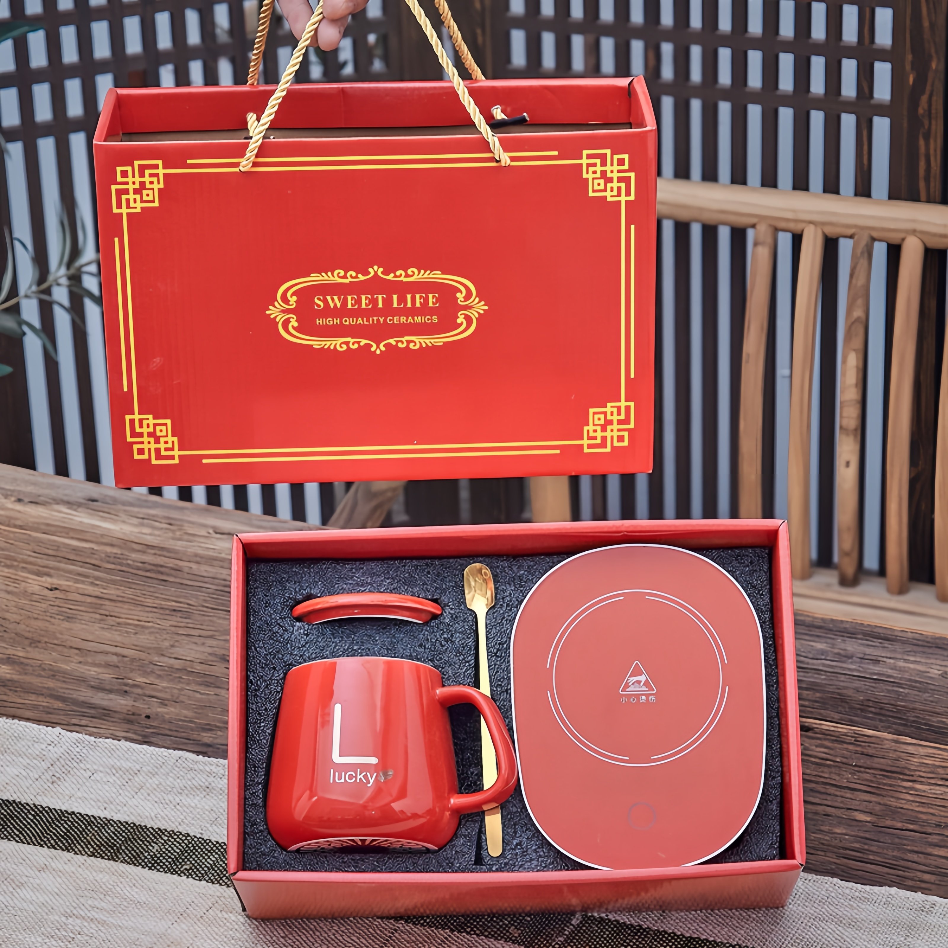Wholesale New Fashion Gift 55 Degree Heater Coffee Ceramic Mug Gift Set Warmer Pink Mugs With Logo Tea Cup