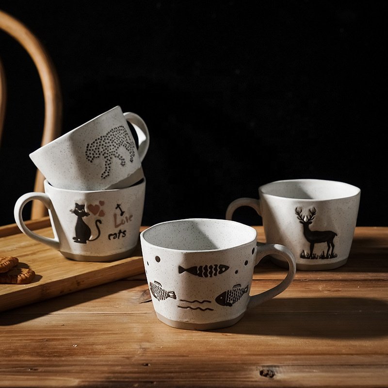 Nordic Handmade Mugs Japanese Style Hand Painted animal Creative Gift Ceramic Tea Cups Wholesale