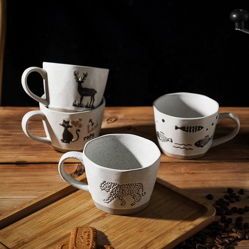Nordic Handmade Mugs Japanese Style Hand Painted animal Creative Gift Ceramic Tea Cups Wholesale