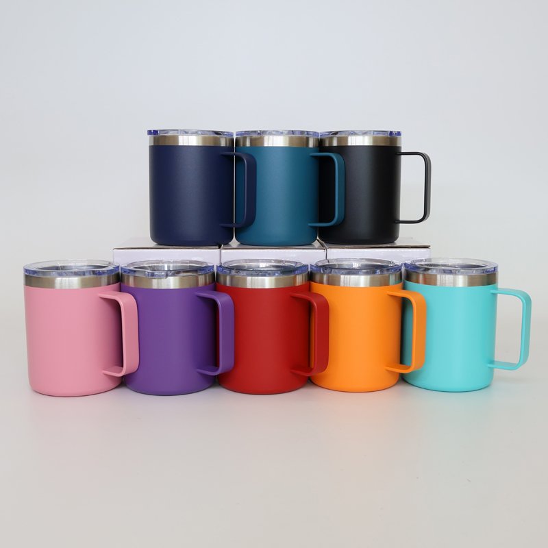 USA warehouse drop shipping cup mugs powder coating insulated double wall 12oz coffee stainless steel tumble mug with handle