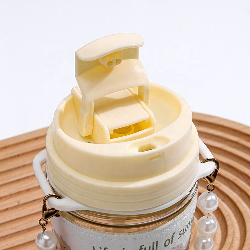 High-looking glass cup printed pearl mug gift straw cup portable water coffee double drinking cup souvenir glass