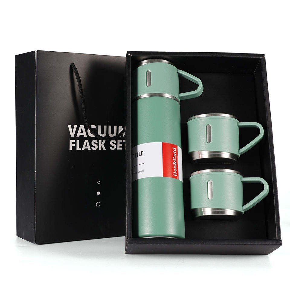 Hot Selling Straight Cup High-grade 304 Stainless Steel Vacuum Thermos Drinking Flask With Three Lid Water Bottle