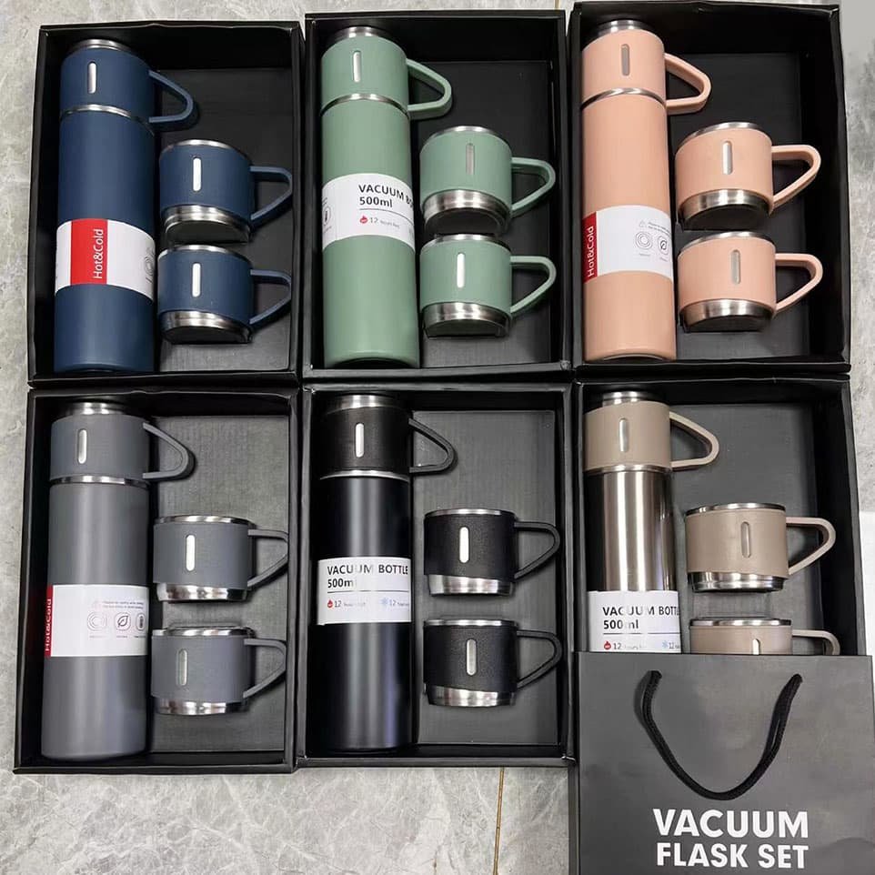 Hot Selling Straight Cup High-grade 304 Stainless Steel Vacuum Thermos Drinking Flask With Three Lid Water Bottle