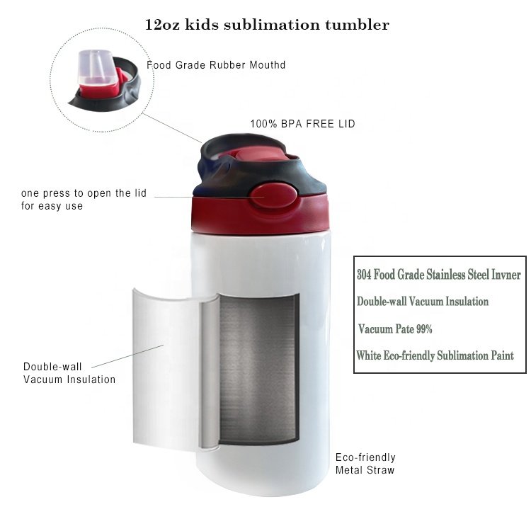 US Wholesale stock 12oz Water Bottle Blank Sublimation Sippy Cup Kids Bottle with Bouncing Lid