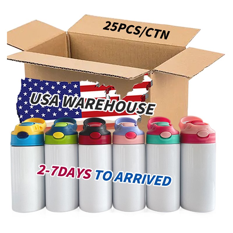 US Wholesale stock 12oz Water Bottle Blank Sublimation Sippy Cup Kids Bottle with Bouncing Lid
