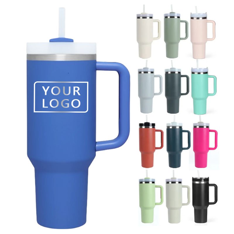 Custom Logo 40oz 30oz Cup Double Wall Vacuum Stainless Steel 40 oz Travel Mug Coffee Tumbler With Handle And Straw