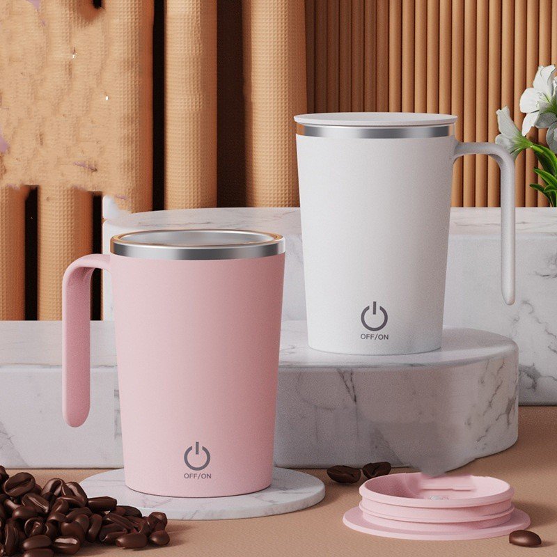 2023 New Custom 380ml Double Wall Vacuum Coffee Cup Stainless Steel Insulated Automatic Self Stirring Magnetic Coffee Mug