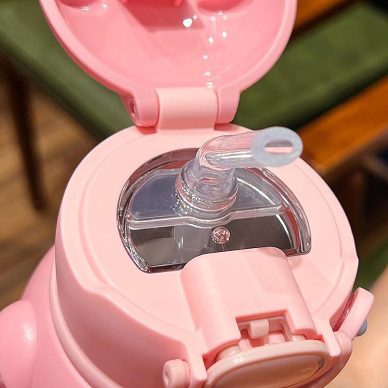 Children Vacuum Flask Thermos Cartoon Cute Bear Figures Straw 316 Stainless Steel Water Bottle For Kids Children School Bottle