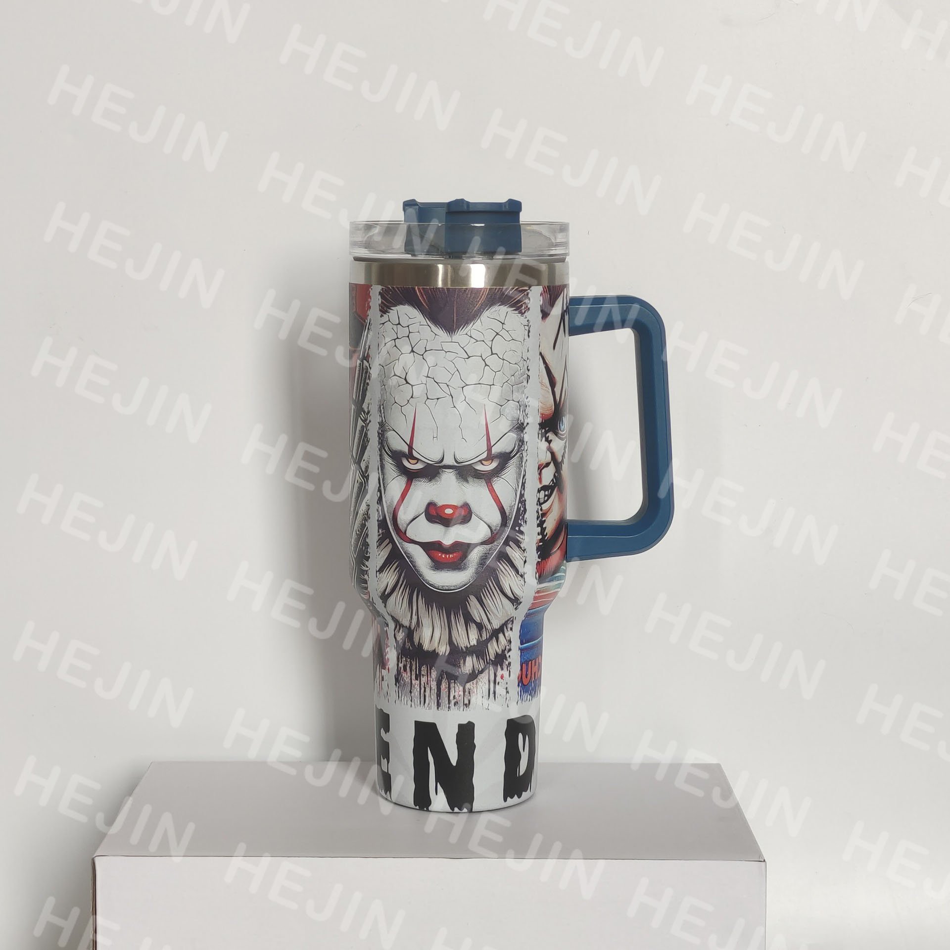Wholesale hot selling custom 40 oz outdoor 304 stainless steel clown thermos mug with handle and straw