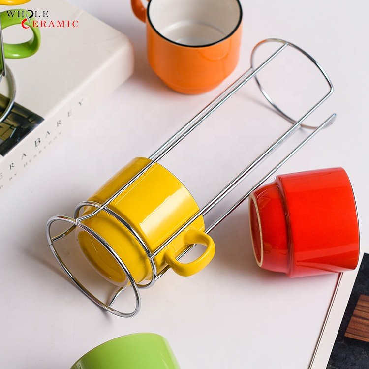 wholesale Nordic style Stackable ceramic sublimation coffee mugs with rack