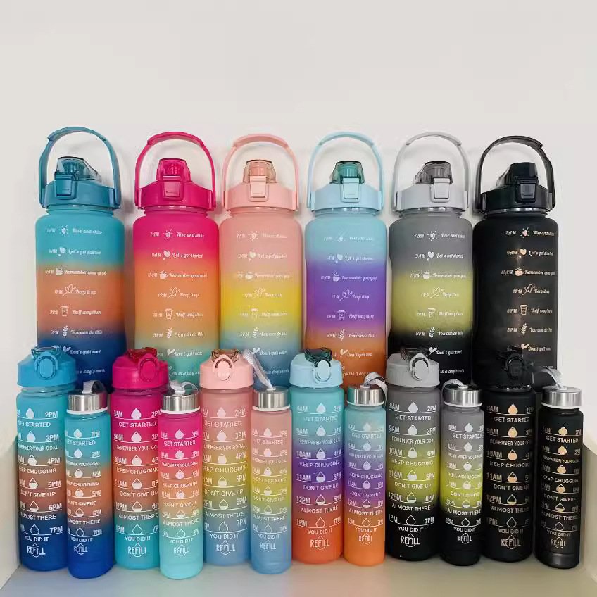 Sports Water Bottle 3pcs/set Motivational Water Bottle For Male Female Set 2000ml 900ml 280ml Portable Reusable Summer Cups