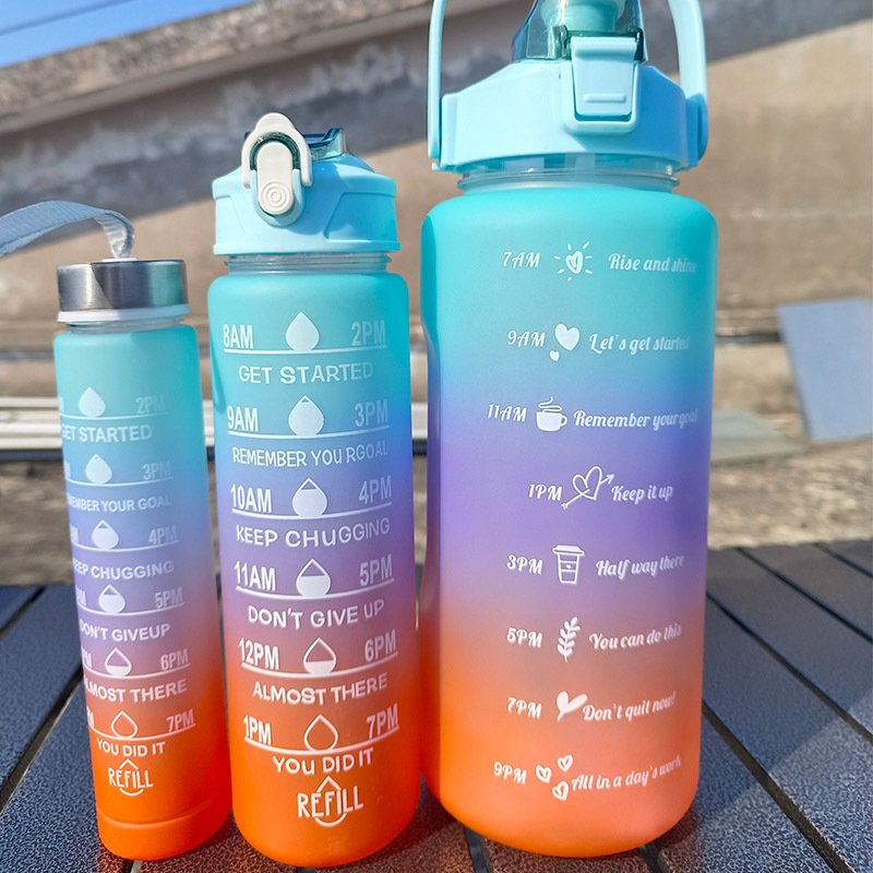 Sports Water Bottle 3pcs/set Motivational Water Bottle For Male Female Set 2000ml 900ml 280ml Portable Reusable Summer Cups
