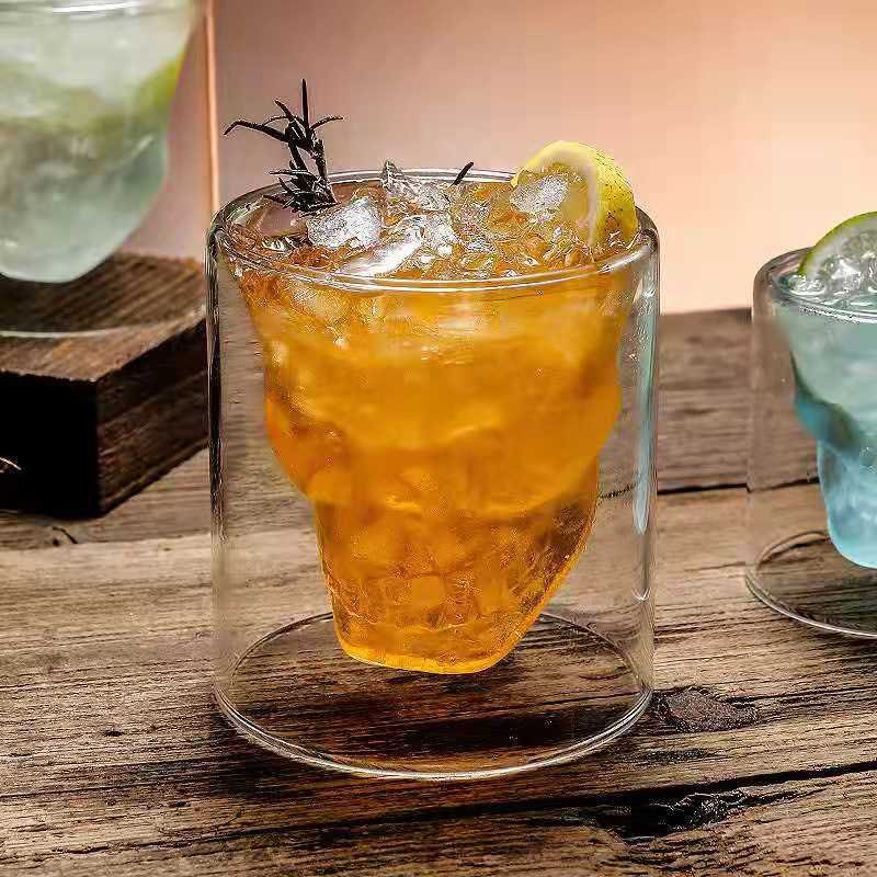 Double-layered Transparent Skull Head Coffee Mug Crystal Glass Cup for Home Bar Club Whiskey Wine Vodka and Beer Wine Glass