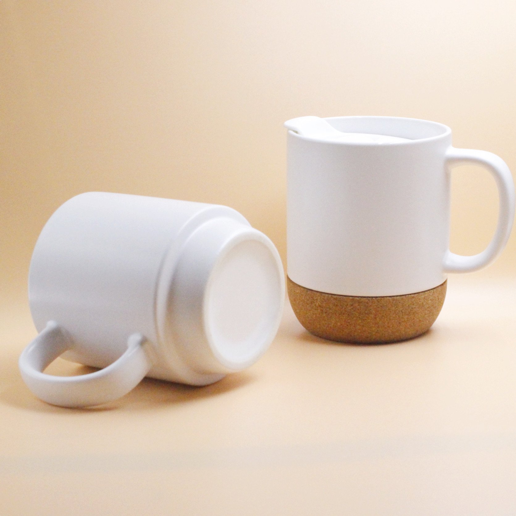 Ceramic mug Cork Base with PP lid matte black white color customized design logo highly welcome for daily use office shop