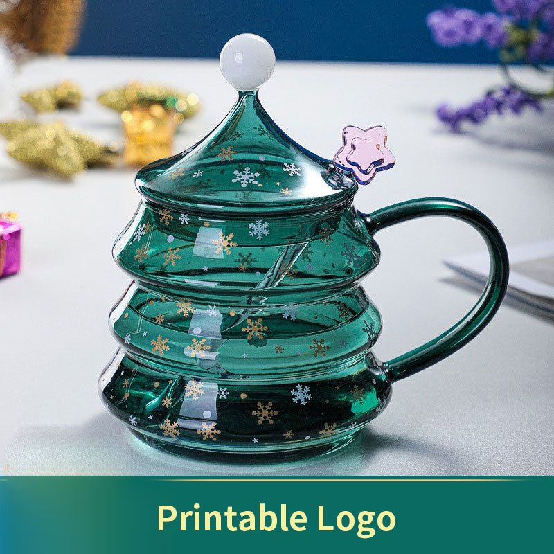 2023 New Christmas tree shape single-layer glass cup coffee mugs
