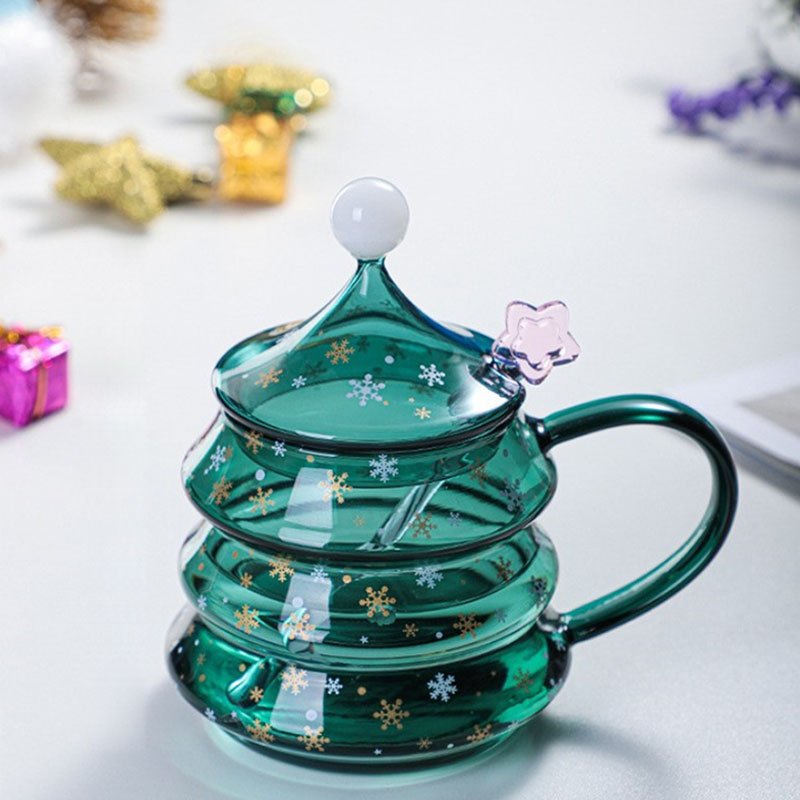2023 New Christmas tree shape single-layer glass cup coffee mugs