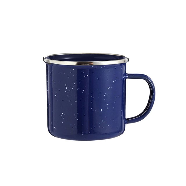 Wholesale Cheap Vintage Metal Tea Coffee Cup Gift Custom Logo Printed Camping Speckle Black Travel Enamel Mug With Silver Rim