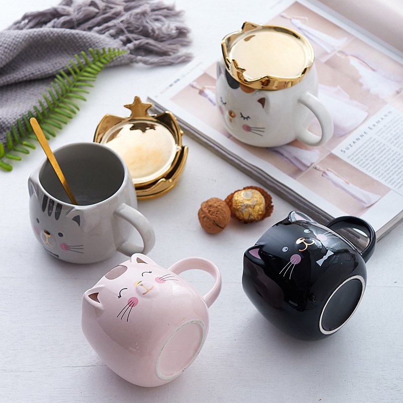 NEWSTAR Cute Cat Mug Kids Pink Coffee Mug Creative Animal Ceramic Cup, Christmas Valentine's Day Birthday Gifts