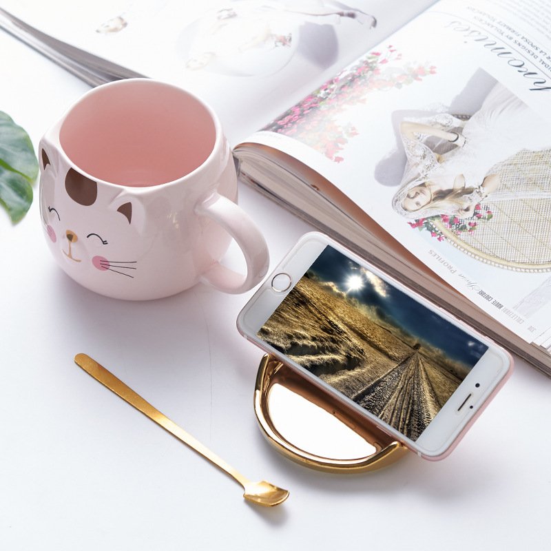 NEWSTAR Cute Cat Mug Kids Pink Coffee Mug Creative Animal Ceramic Cup, Christmas Valentine's Day Birthday Gifts