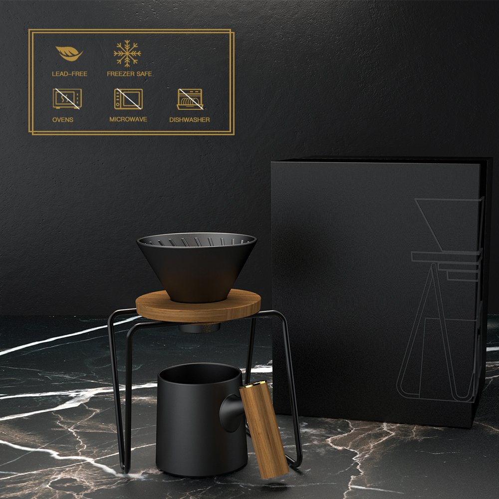 DHPO Travel Coffee Maker Coffee Brewer Paper filter Black Ceramic Coffee Mug With Handle 450ml Dripper Filter Package set