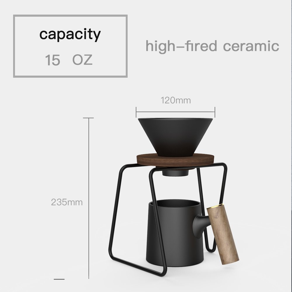 DHPO Travel Coffee Maker Coffee Brewer Paper filter Black Ceramic Coffee Mug With Handle 450ml Dripper Filter Package set