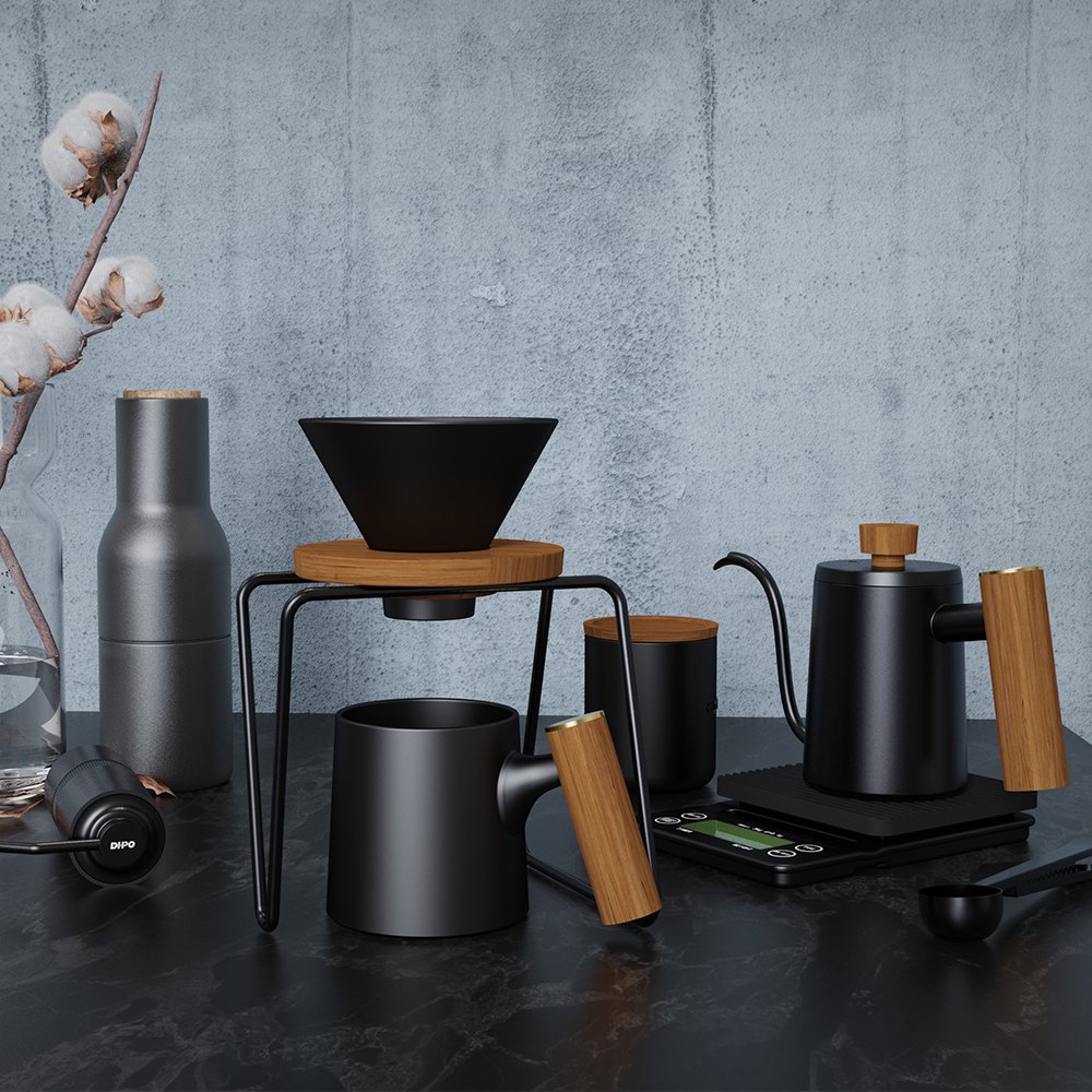 DHPO Travel Coffee Maker Coffee Brewer Paper filter Black Ceramic Coffee Mug With Handle 450ml Dripper Filter Package set