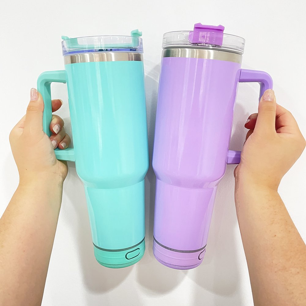 US warehouse 40oz stainless steel multi colorful music speaker mug cup 40 oz macaron adventure tumbler for DTF UV transfer wraps