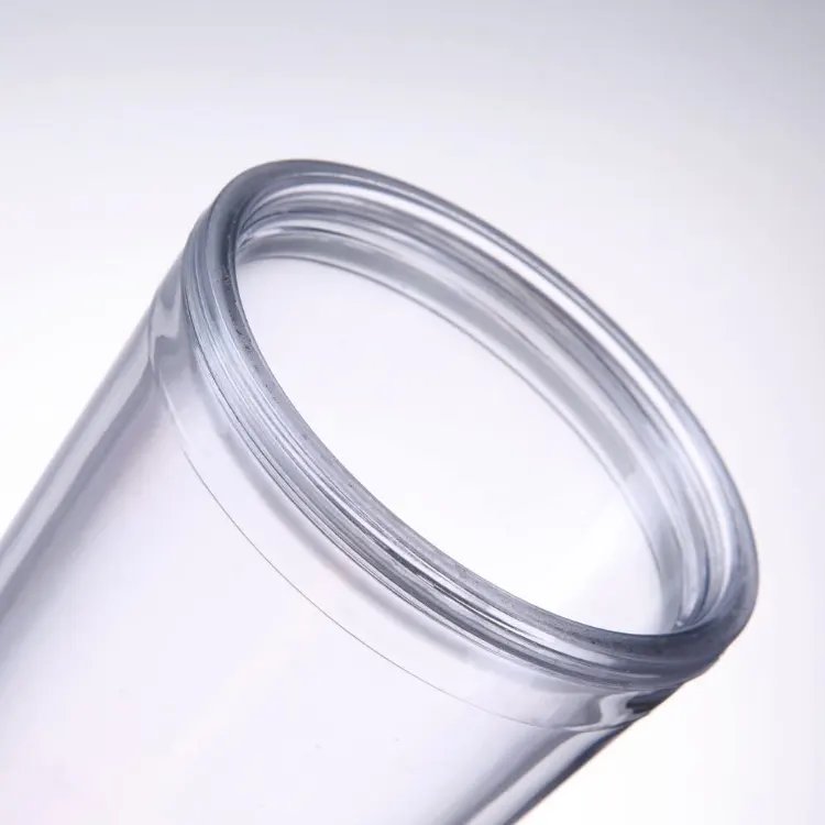 Wholesale 12oz 16oz 24oz plastic clear double wall transparent Water bottle Reusable Travel Coffee Mug with straw and lids