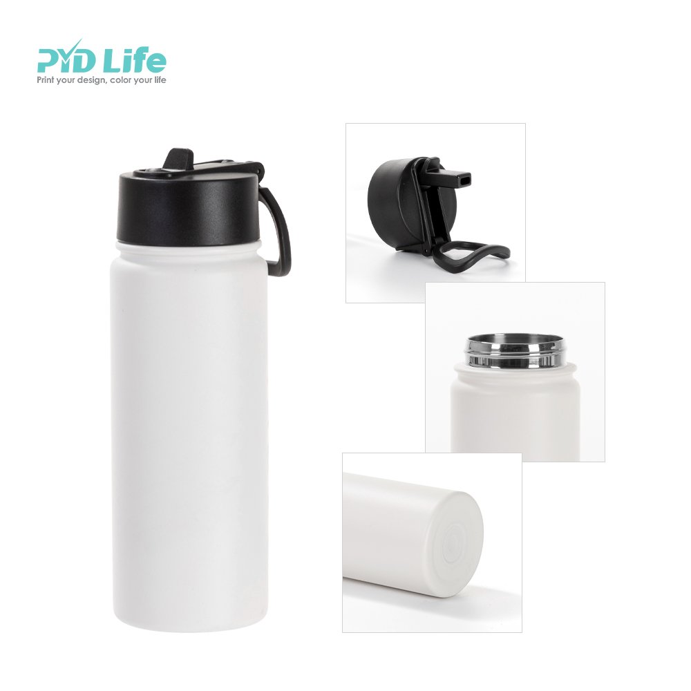PYD Life 18oz 550ml Powder Coating Stainless Steel Vacuum Flask Sport Water Bottle with Wide Mouth and Straw Rotating Handle