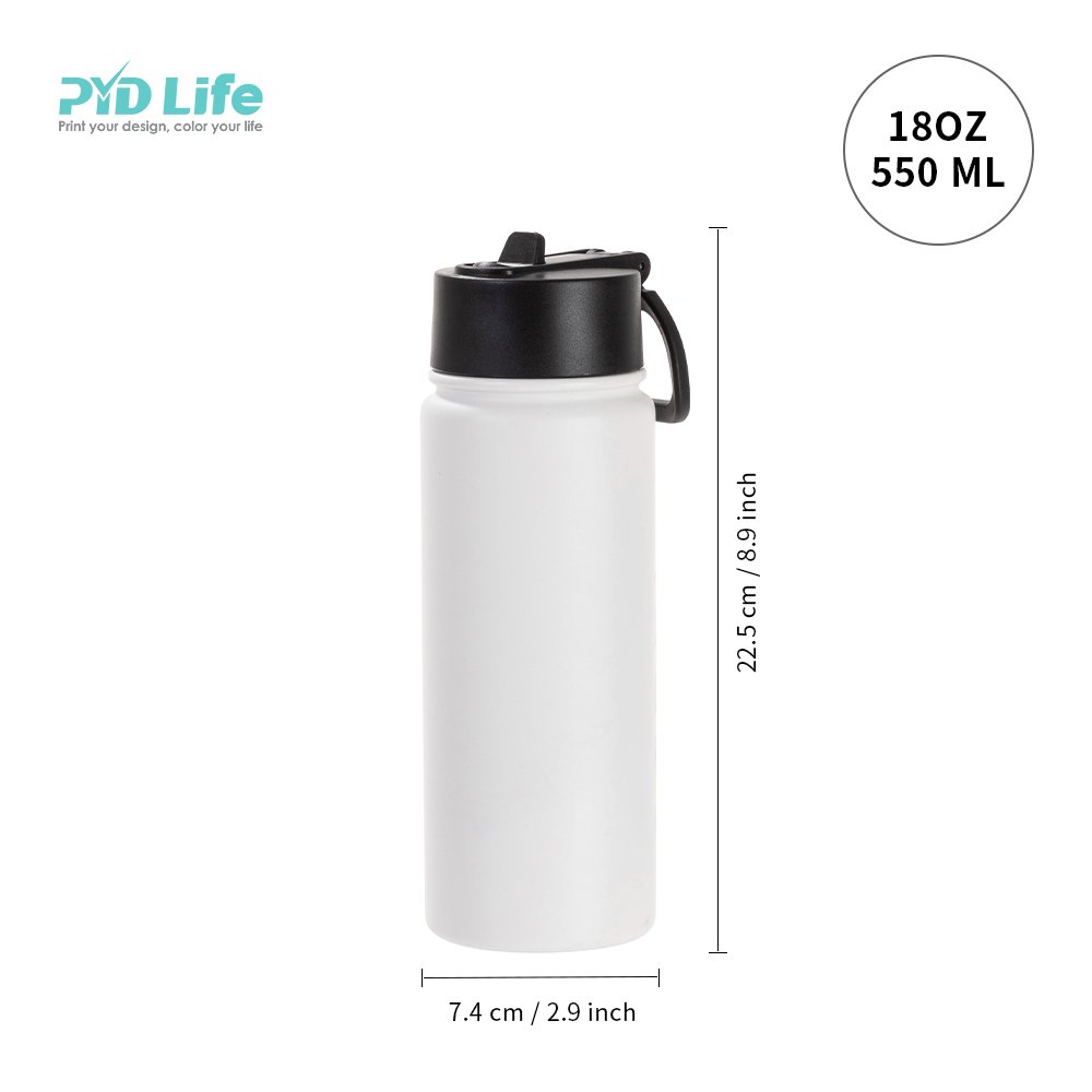 PYD Life 18oz 550ml Powder Coating Stainless Steel Vacuum Flask Sport Water Bottle with Wide Mouth and Straw Rotating Handle