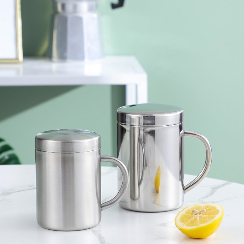 Coffee Mug Drinking Water Cups Eco-friendly Double Wall Insulated Stainless Steel Mugs Modern Business Gifts Steel Cup with Lid
