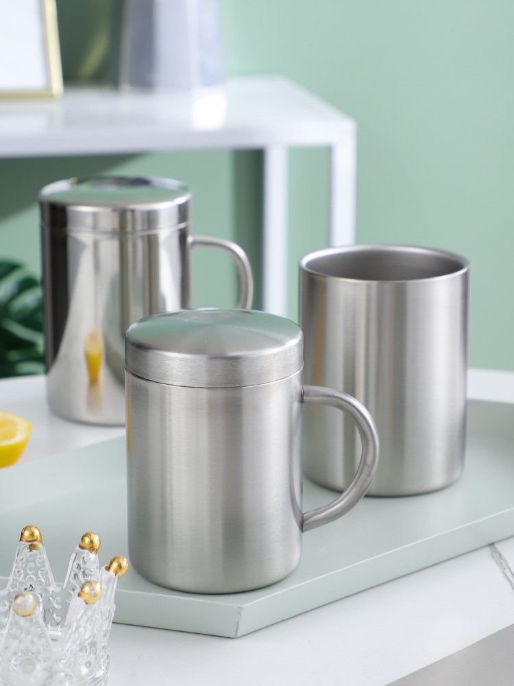 Coffee Mug Drinking Water Cups Eco-friendly Double Wall Insulated Stainless Steel Mugs Modern Business Gifts Steel Cup with Lid