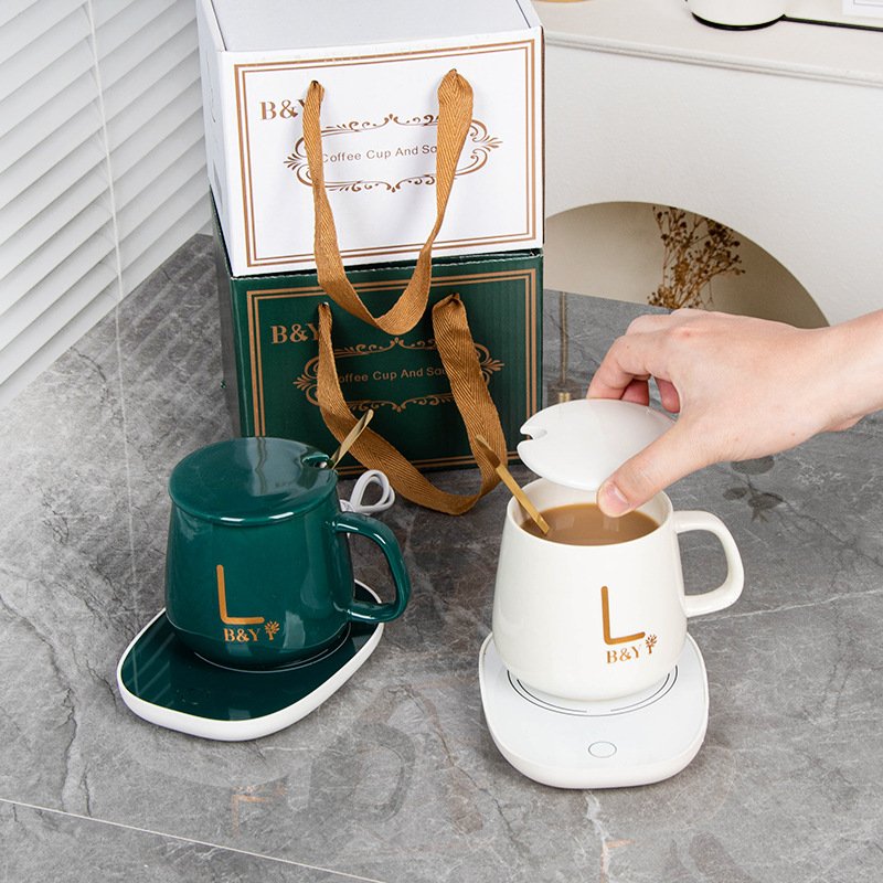 USB Office Home Gift Smart Ceramic warm cup with heating coaster Temperature Control Water Coffee Mug Set