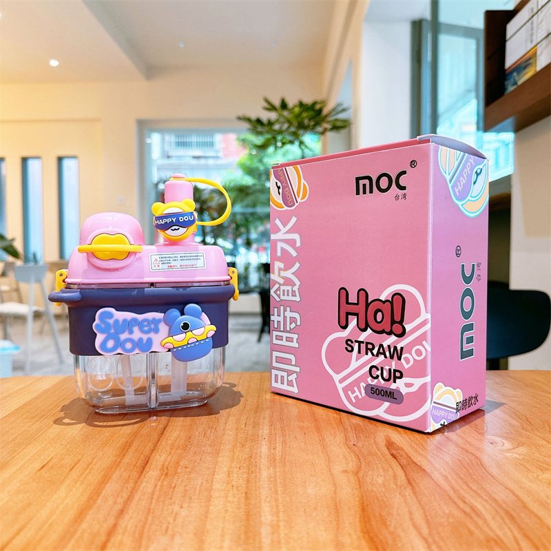 500ml Cartoon Kids Water Bottle Outdoor Water Bottle With Straw Gourde Enfants Ecole Plastic Kids Water Bottle For School