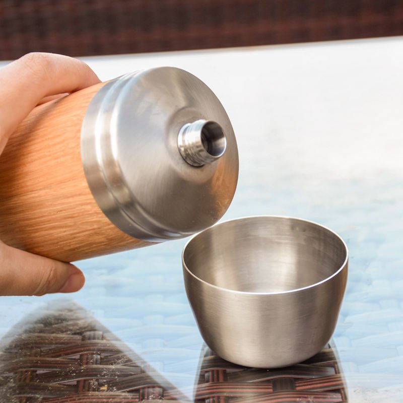 Natural bamboo material whiskey cup with a stainless steel base and with wooden cover, customized bamboo wisky cup