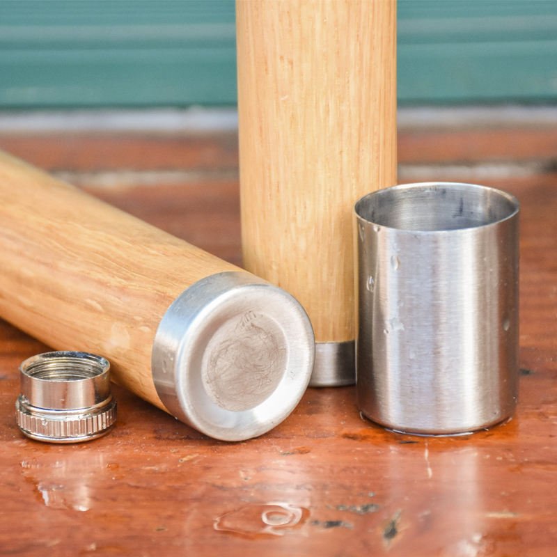 Natural bamboo material whiskey cup with a stainless steel base and with wooden cover, customized bamboo wisky cup