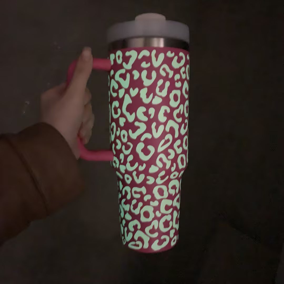 2024 New design Leopard Glow in the Dark 40oz travel mug 1200ml tumbler with handle and straw