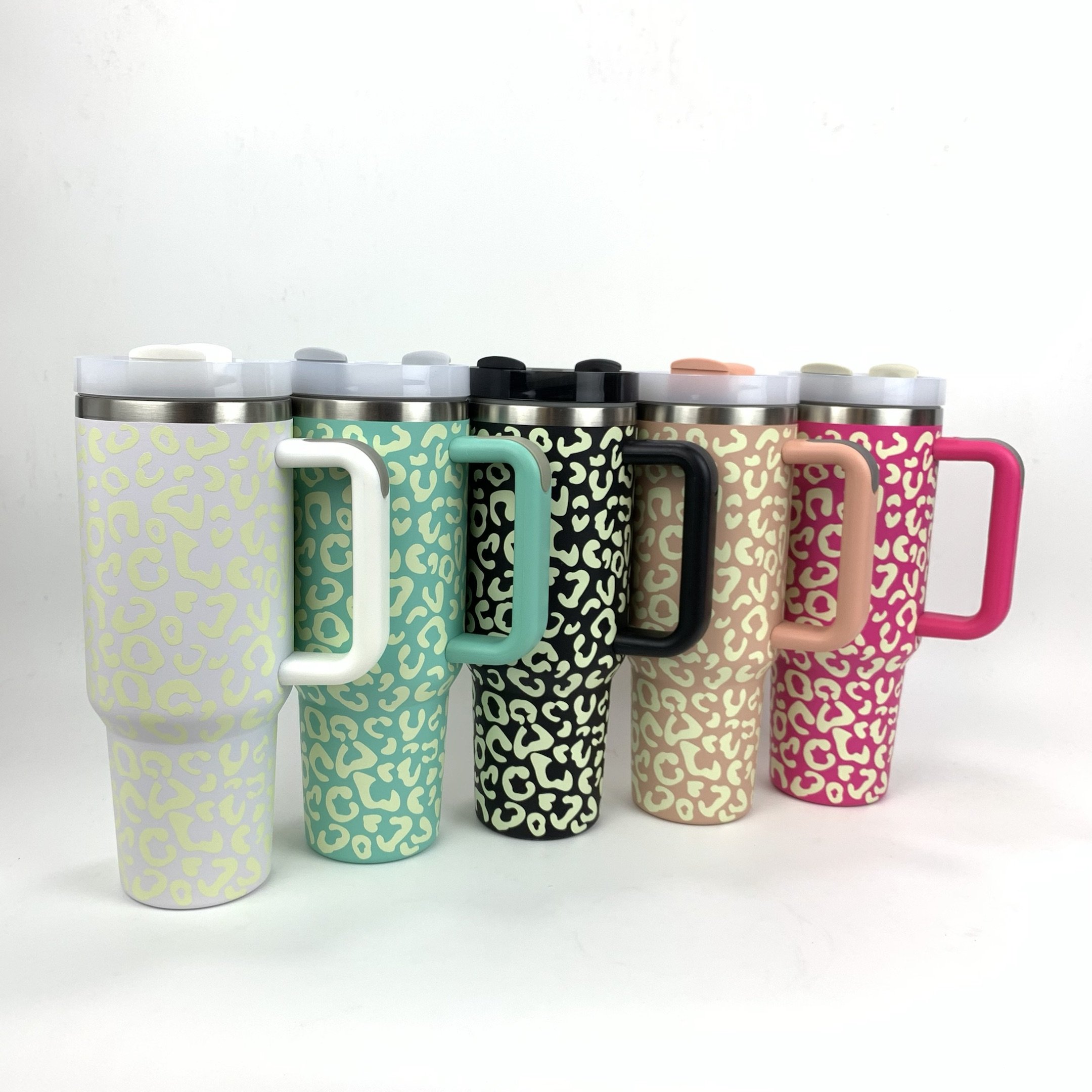 2024 New design Leopard Glow in the Dark 40oz travel mug 1200ml tumbler with handle and straw
