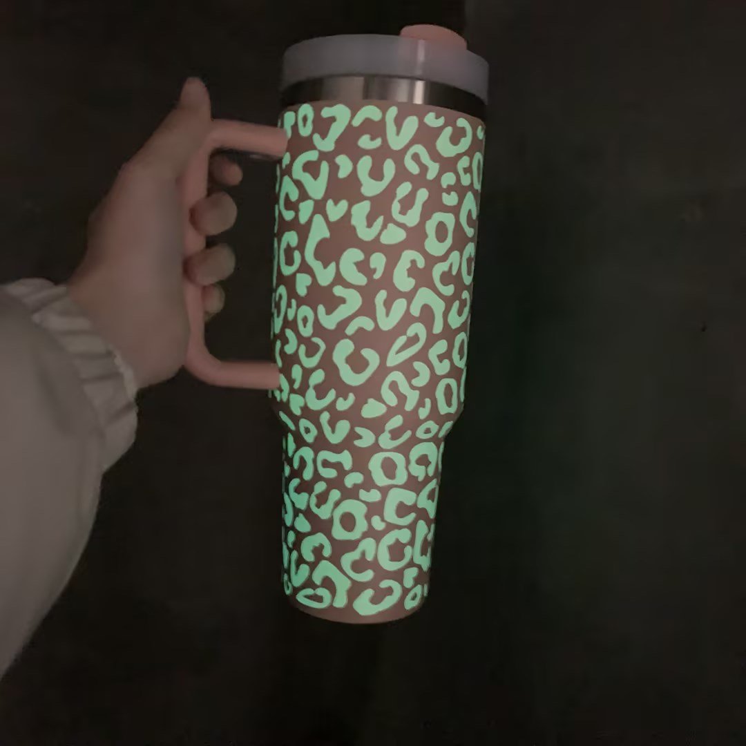 2024 New design Leopard Glow in the Dark 40oz travel mug 1200ml tumbler with handle and straw