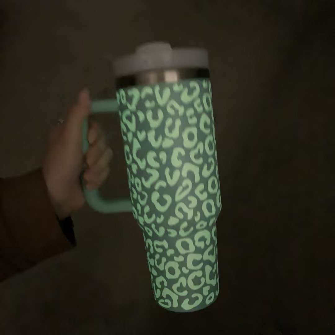2024 New design Leopard Glow in the Dark 40oz travel mug 1200ml tumbler with handle and straw